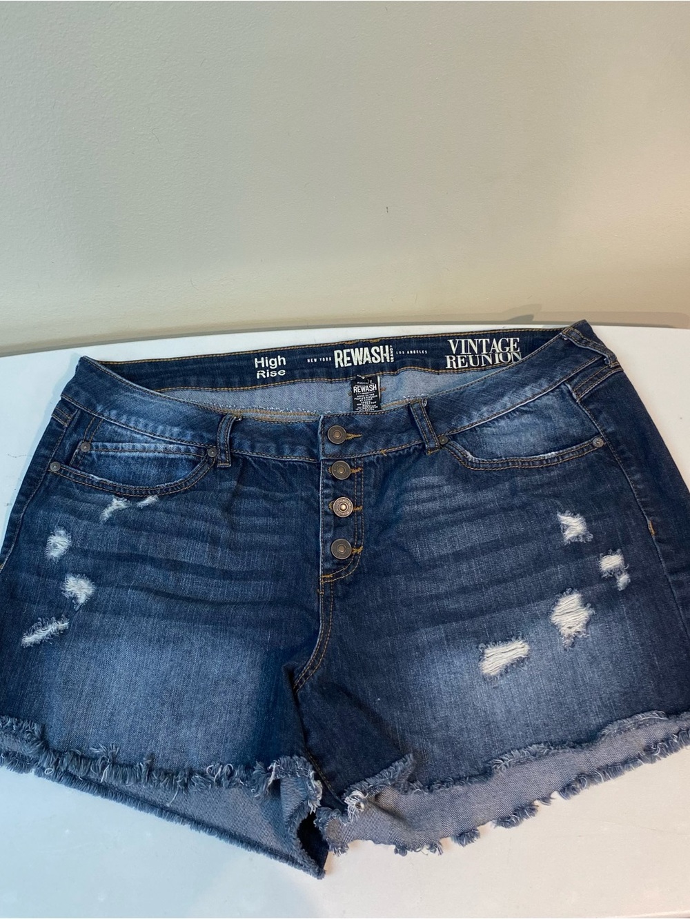 Vintage Reunion Rewash High-Rise Distressed Denim Shorts